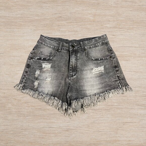 Amazon Pants - Light Grey Charcoal Denim Distressed Shorts Woman's Size Small